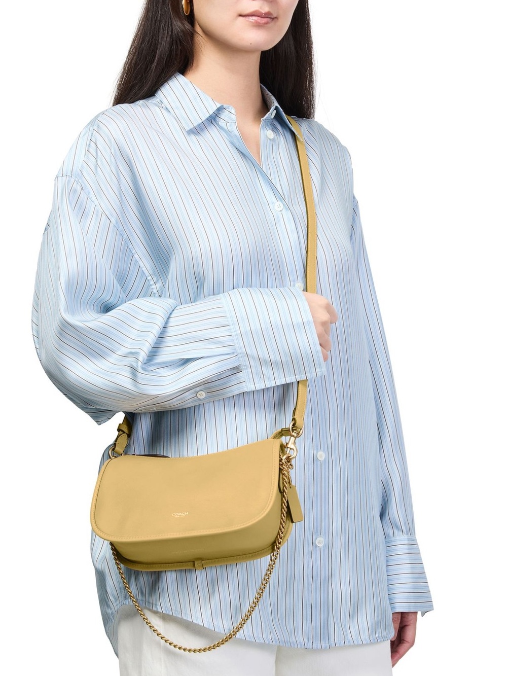 Coach Waverly shoulder bag in vanilla Pebbled Leather with 2 straps + Chain Trim - Picture 5 of 9